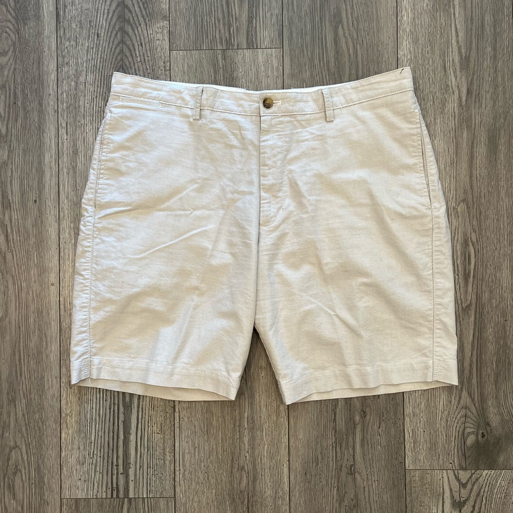 Chaps Men’s Flat Front Shorts 9.5” Cotton Hampton Khaki Size 38 Light Tan Twill